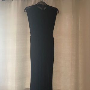 Long black dress with large slits and mesh back